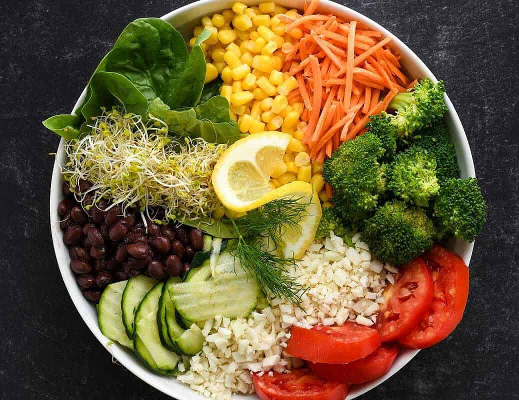 healthy salad bowl with greens