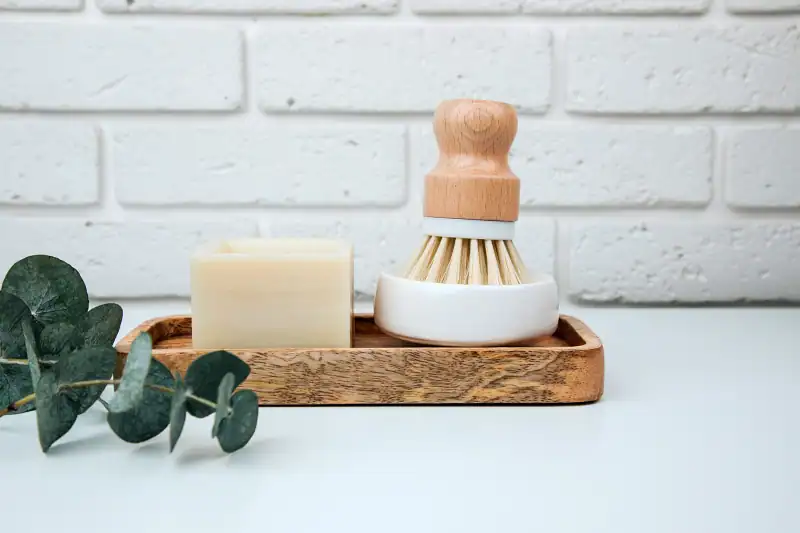 eco-friendly solid dish soap and brush